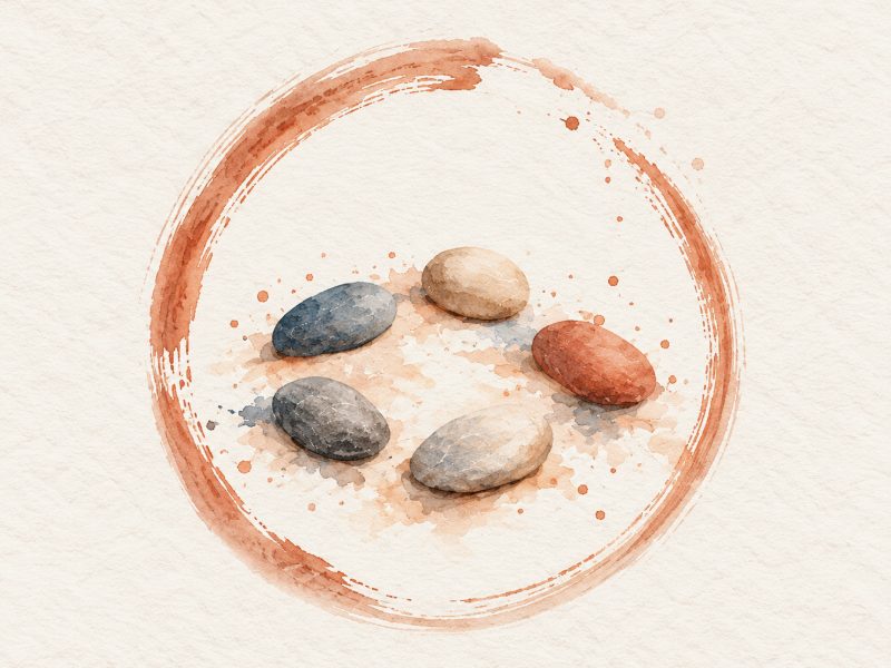 Aquarell: fünf Steine im Ensō-Kreis – Supervision